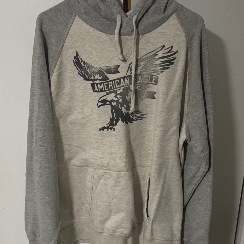 American Eagle Outfitters Cream and Gray Hoodie